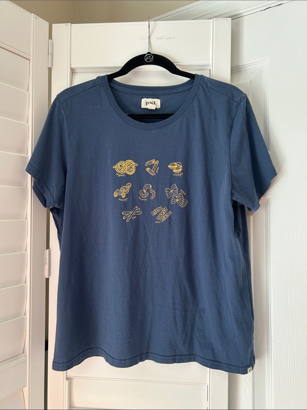 Pact Navy Blue Short-Sleeve Tee with Gold Food Icons